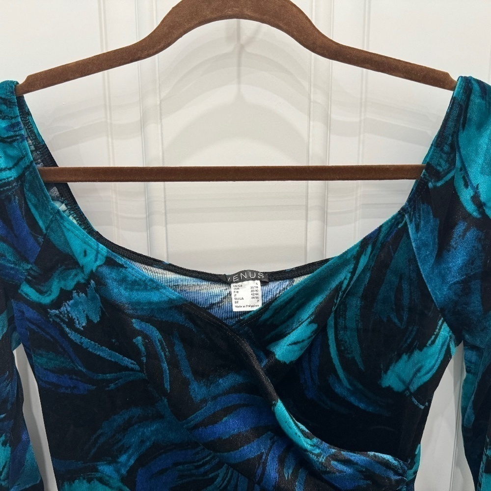 Venus Velvet-like party Dress Size S. Never worn! Blue/blk/green - Picture 3 of 4